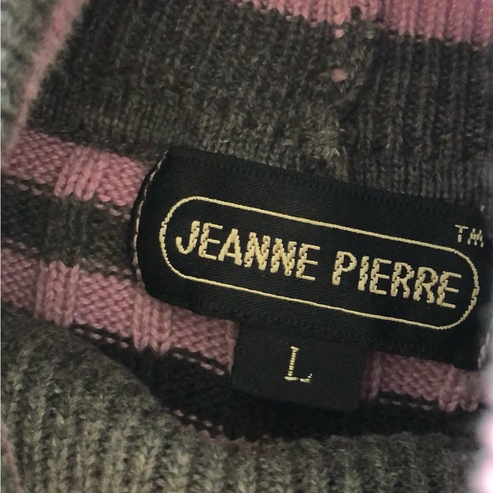 Vintage Jeanne Pierre 100% Cotton Ribbed Turtleneck Sweater L Lavender Stripe